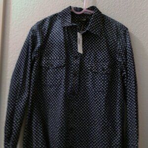 NWTS, J CREW, SIZE 12, BLUE/WHITE STARS, LONG SLEEVE, BUTTON UP SHIRT